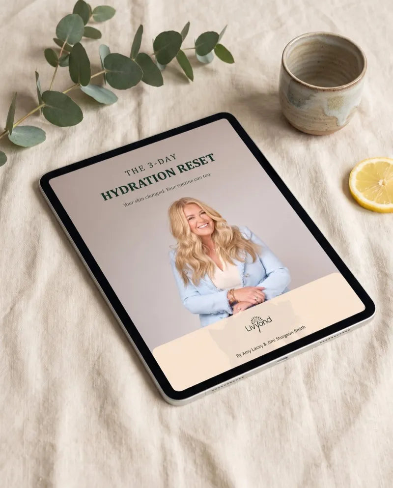 The 3-Day Hydration Reset ebook open on a tablet lying on a linen table